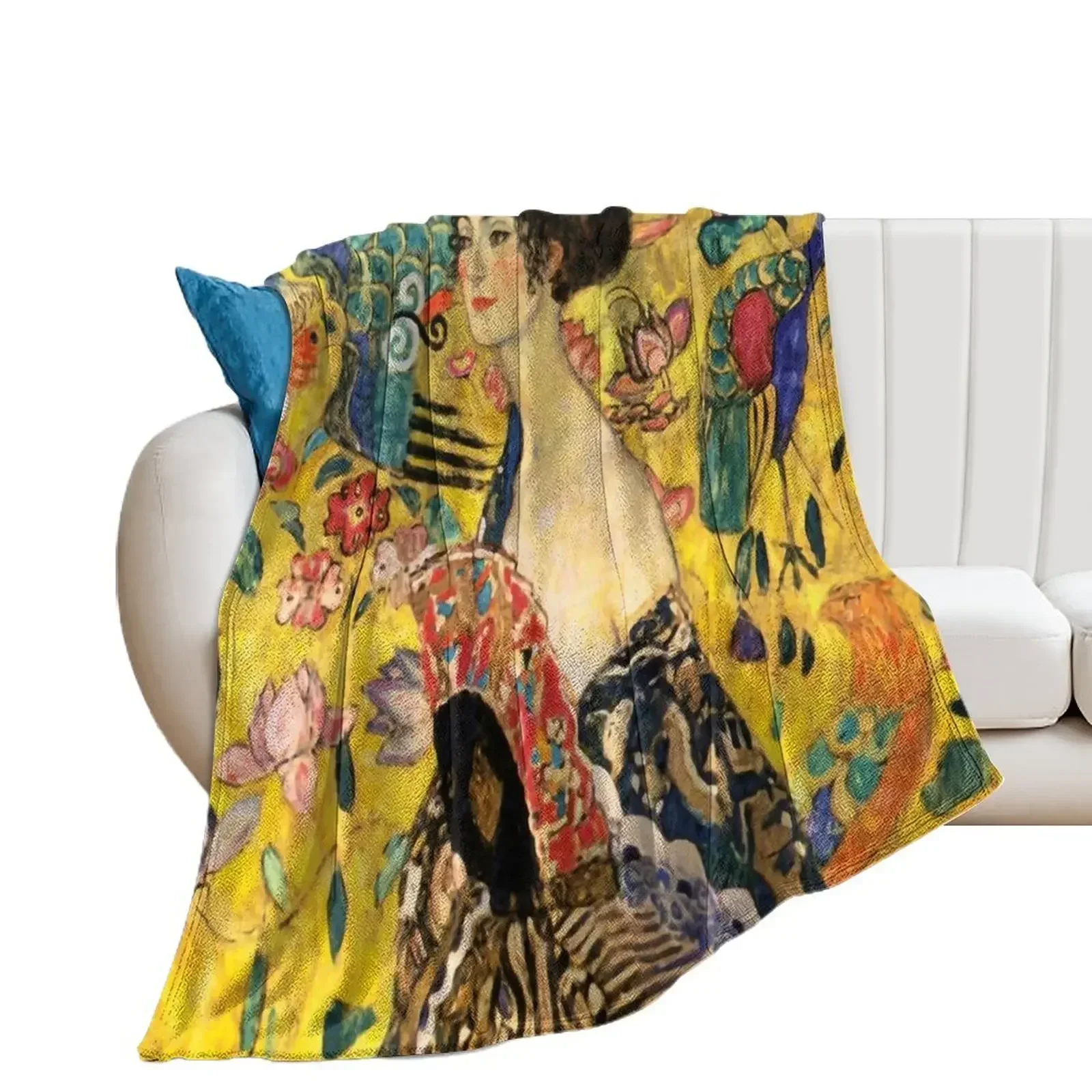 Lady with Fan by Gustav Klimt Throw Blanket Soft Plaid Bed covers Blankets