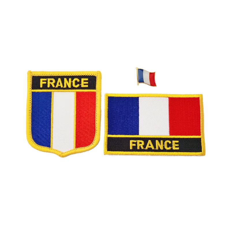 France National Flag Embroidery Patches Badge Shield And Square Shape Pin One Set On The Cloth Armband Backpack Decoration