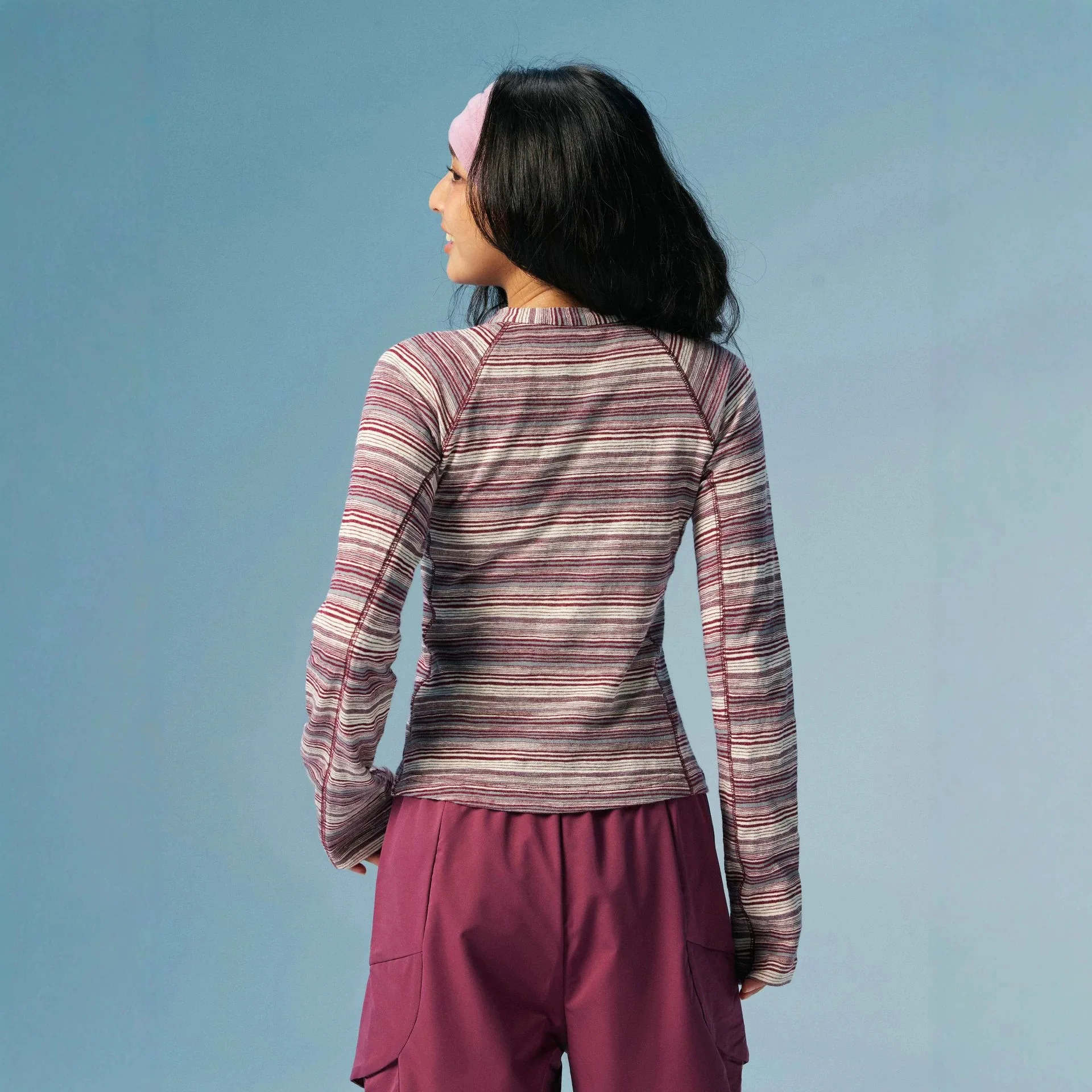 Women's Lightweight Tencel-Cotton Blend Long Sleeve Shirt – Breathable Striped Stand-Collared Top for Hiking Outdoor Activities