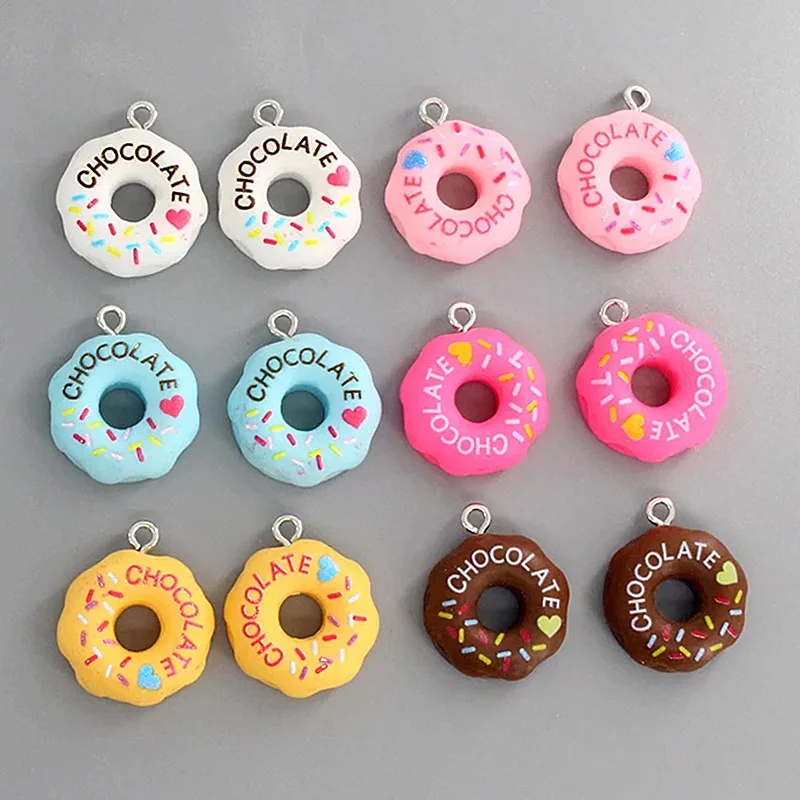 10/12pcs Mini Chocolate Doughnut Resin Charms Funny Cute Cartoon Cake Food Pendant For Earring Diy Jewelry Make