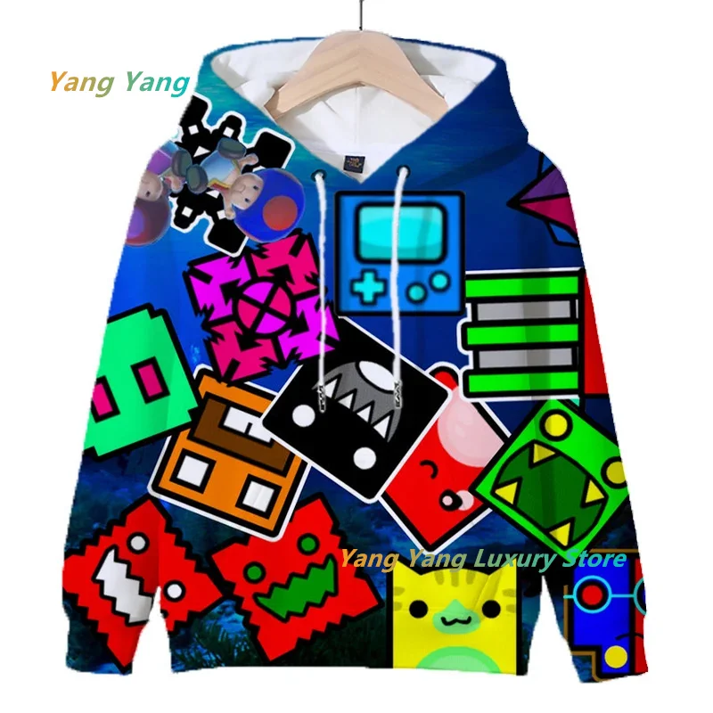 3D Print Hoodies Cartoon Game Sweatshirts Tops Christmas Kids Geometry Dash Children Long Sleeve Pullovers Coat Men Clothes