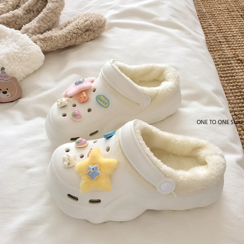 

Wholesale Thick Bottom Plush Sandals for Women Black White Slippers Outdoor Cartoon Animals DIY Garden Sandals Clogs Water Shoes