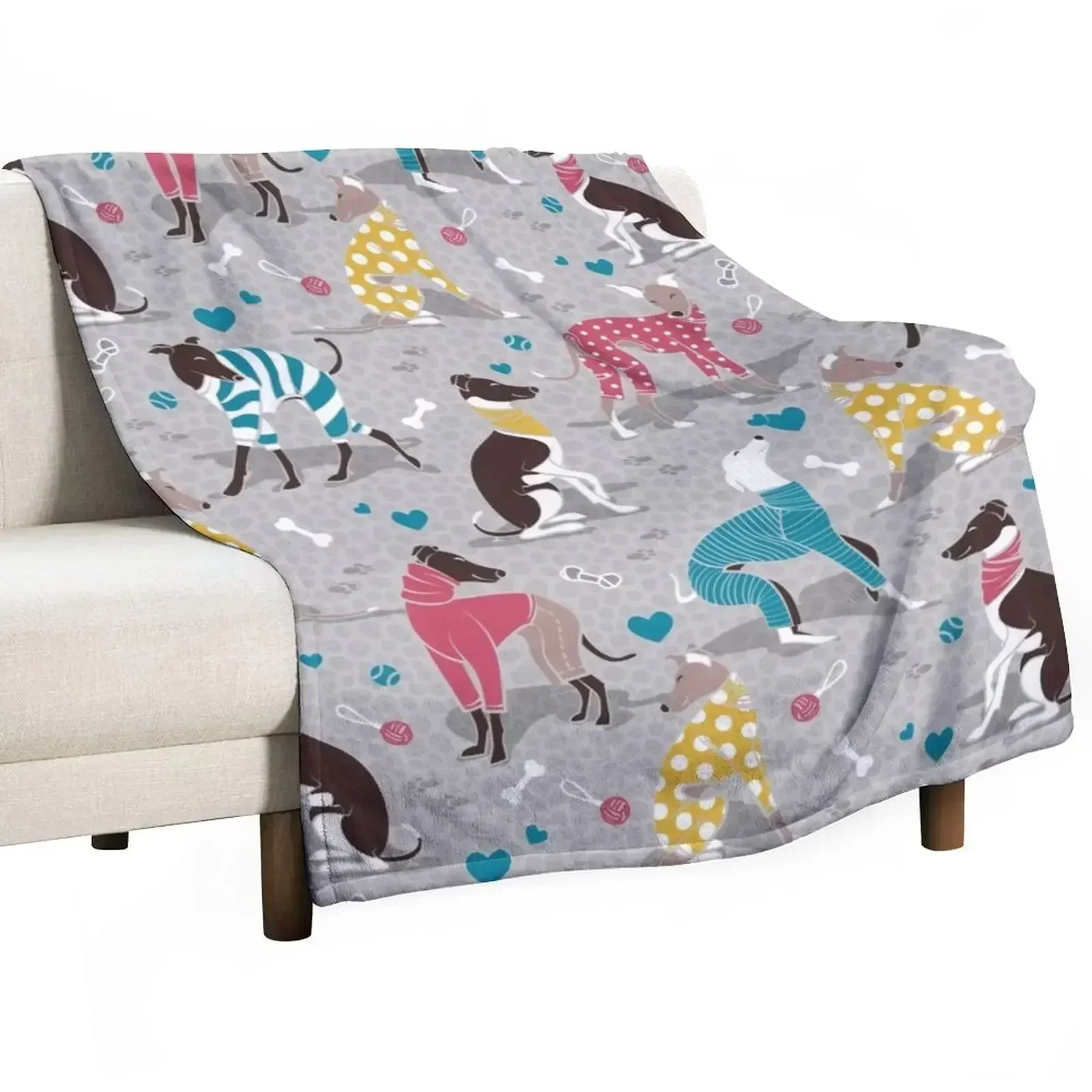 Greyhounds dogwalk // grey background Throw Blanket Vintage Tourist Bed covers Quilt Winter beds Moving Blankets