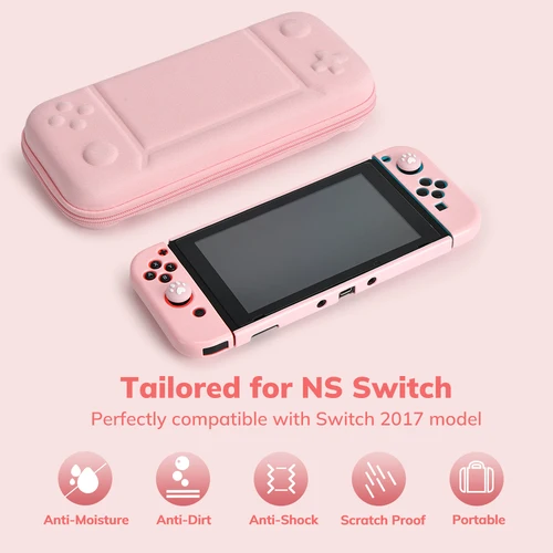 Imagen 2 del producto Estuche de transporte rosa para interruptor NS, bolso de viaje portátil, accesorios de juego con cubierta, Protector de pantalla, tapa de agarre para pulgar