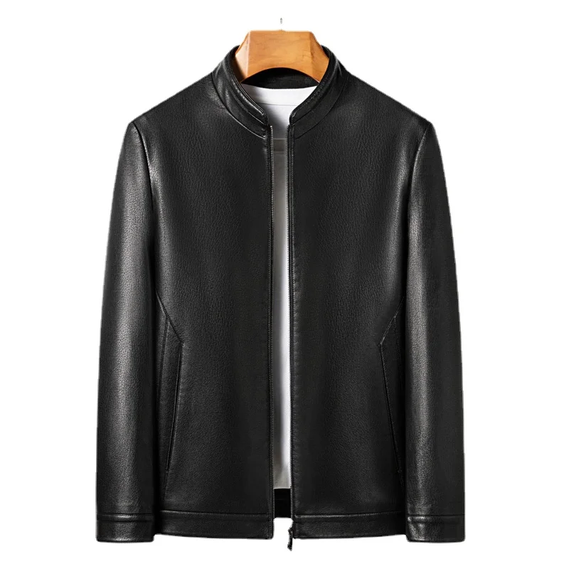 

Men's Standing Collar Ecological Leather Jacket Autumn Natural Leather Lapel Men's Jacket Fashion Slim Male Clothing