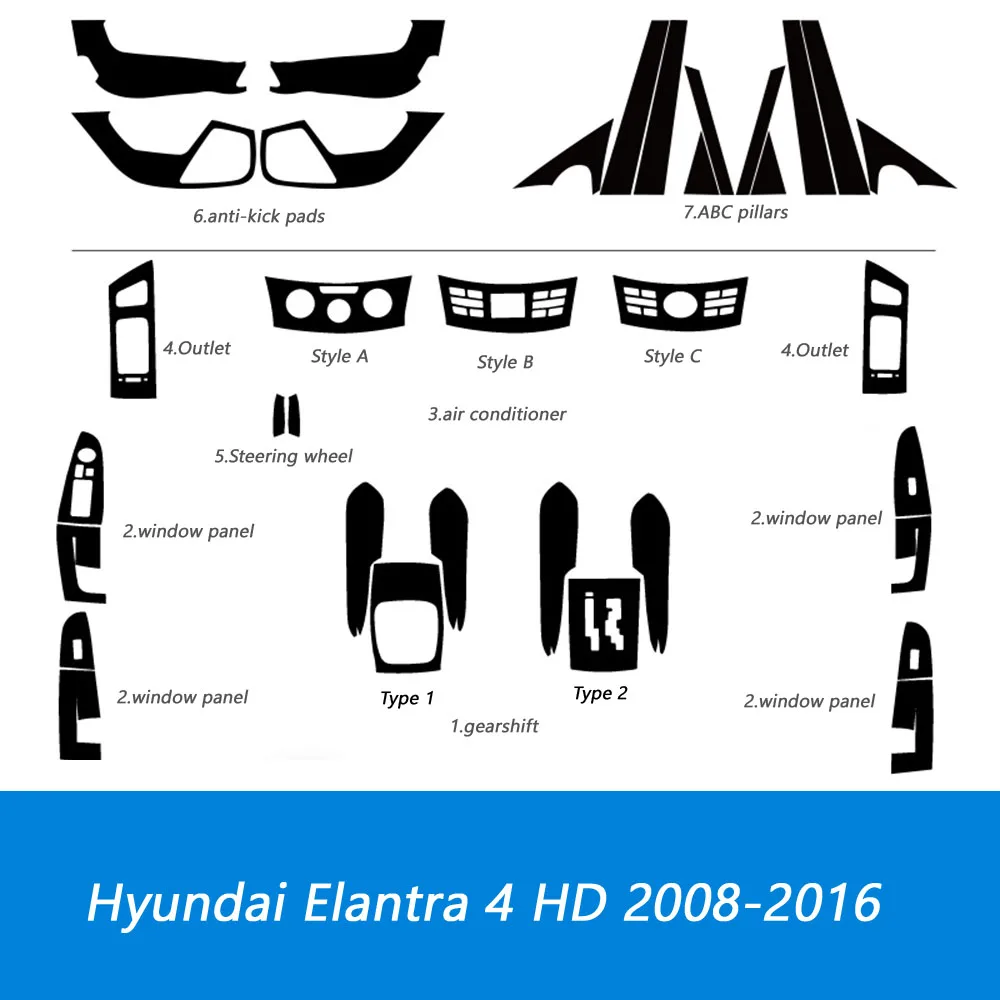 For Hyundai Elantra 4 HD 2008-16 Self Adhesive Car Stickers Carbon Fiber Vinyl Car stickers and Decals Car Styling Accessories