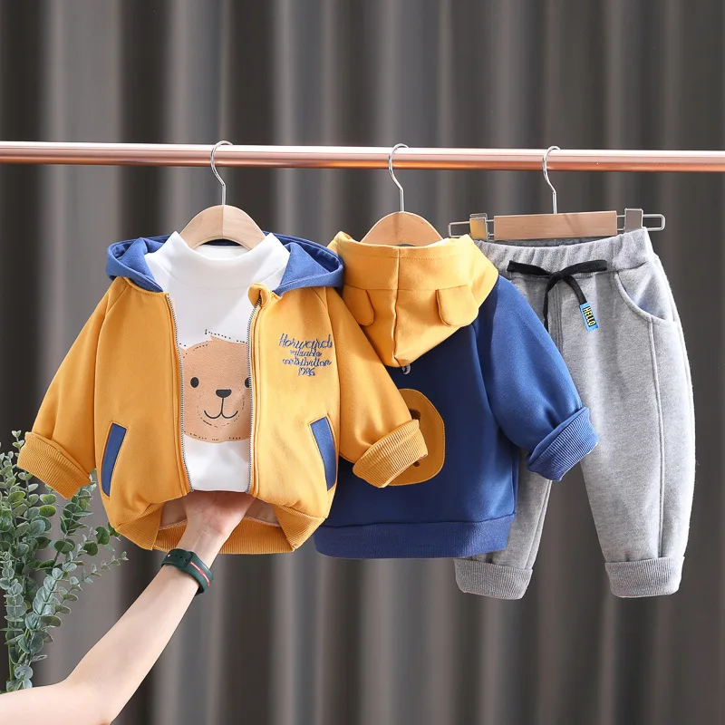 Boys Clothes Sets Winter Children Thick Velvet Coats Hoodies T-shirts Pants 3pcs Warm Suit For Baby Tracksuits Kids Cute Outfits