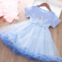 Robe de princesse Elsa pour filles, vêtements de fête, manches courtes, en maille bouffante, nouvelle collection été 2022