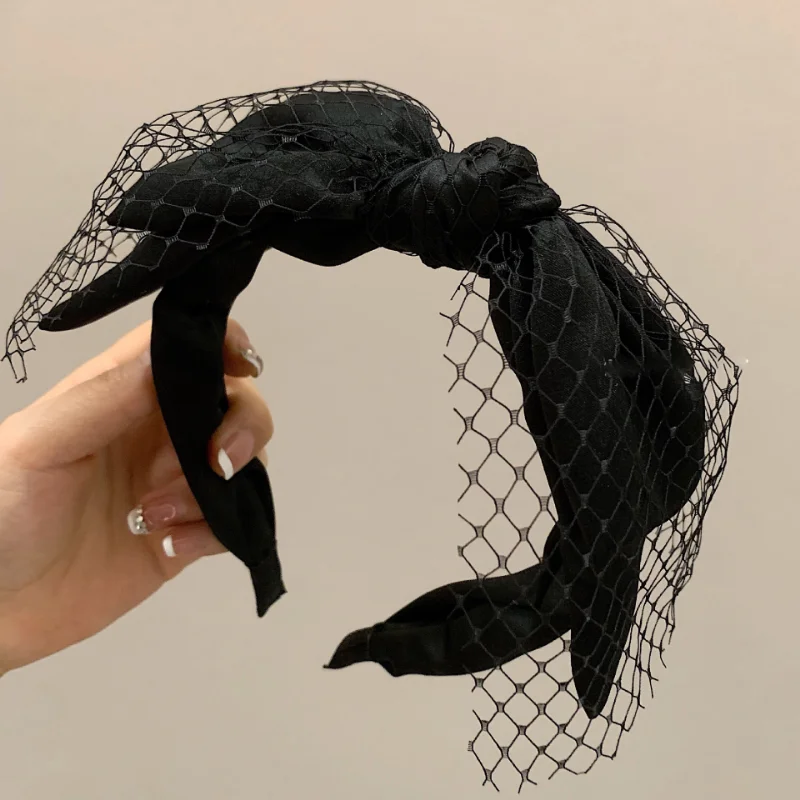 Elegant Black Double-layer Mesh Bow Hairband for Women Girls Fashion Korea Sweet Student Headband Hoop Hair Accessories