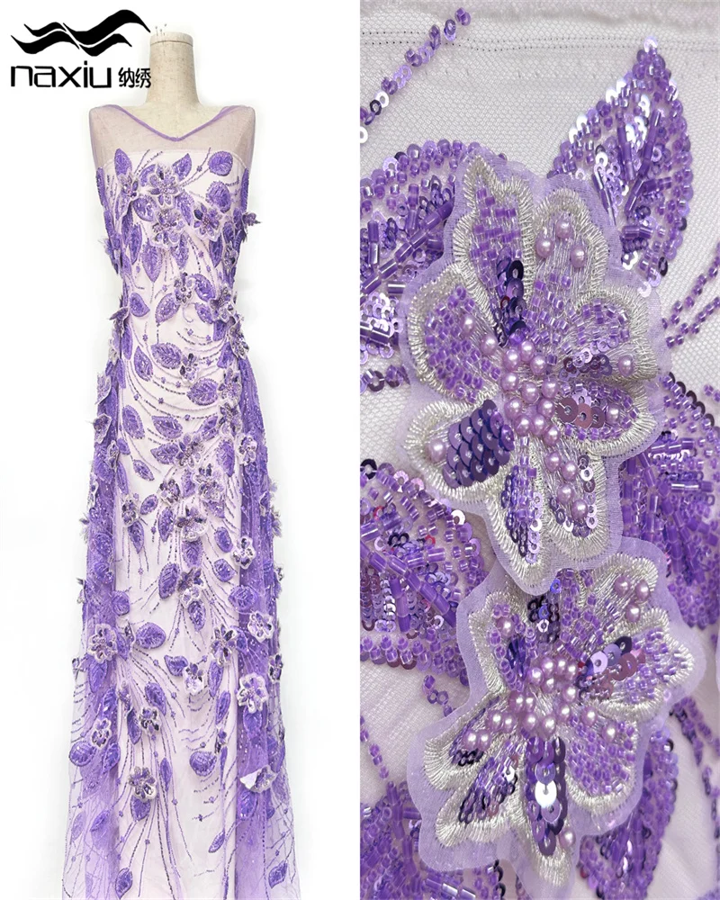 

Madison Luxury African Beaded Lace Mesh Fabric Latest High-Quality Nigerian French 3D Sequined For Wedding Dress Material