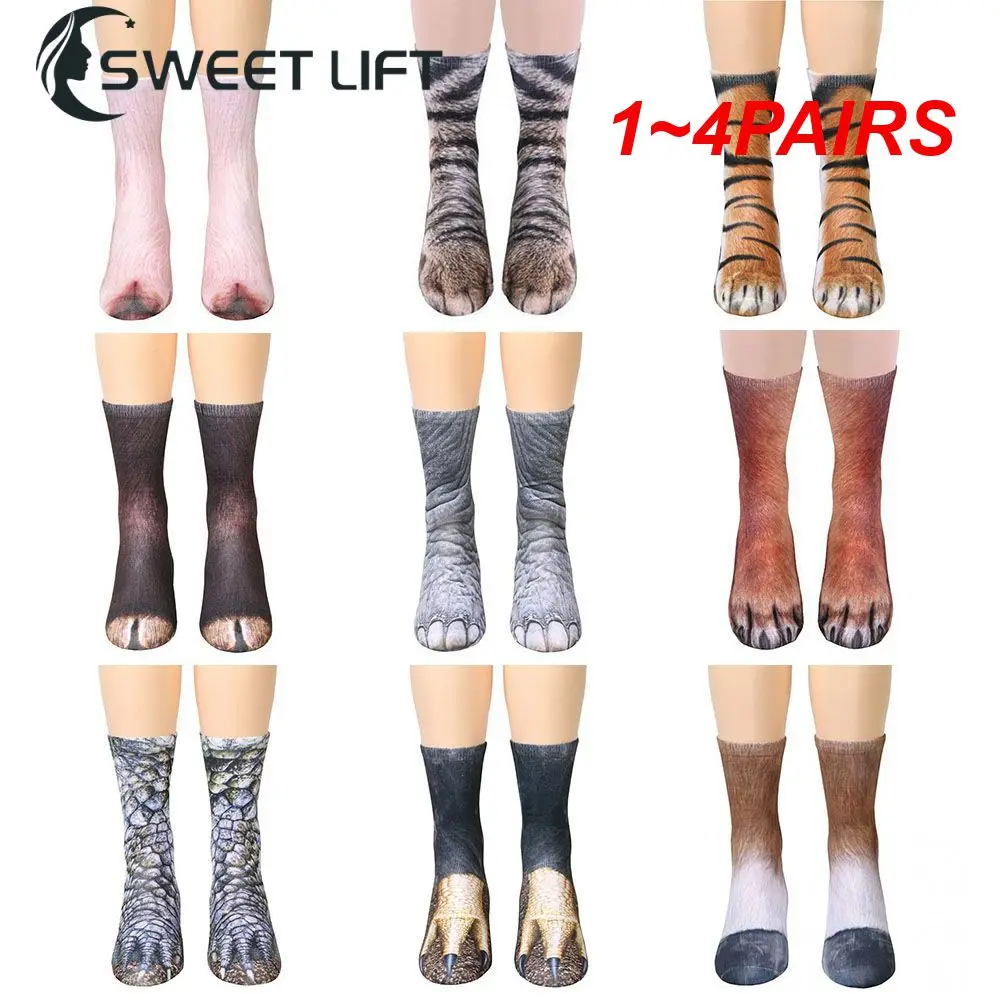 1~4PAIRS Cartoon -calf Socks Funny Bouncy Adult -calf Socks Mens Socks Printed Animal Socks Hoof Easy To Clean