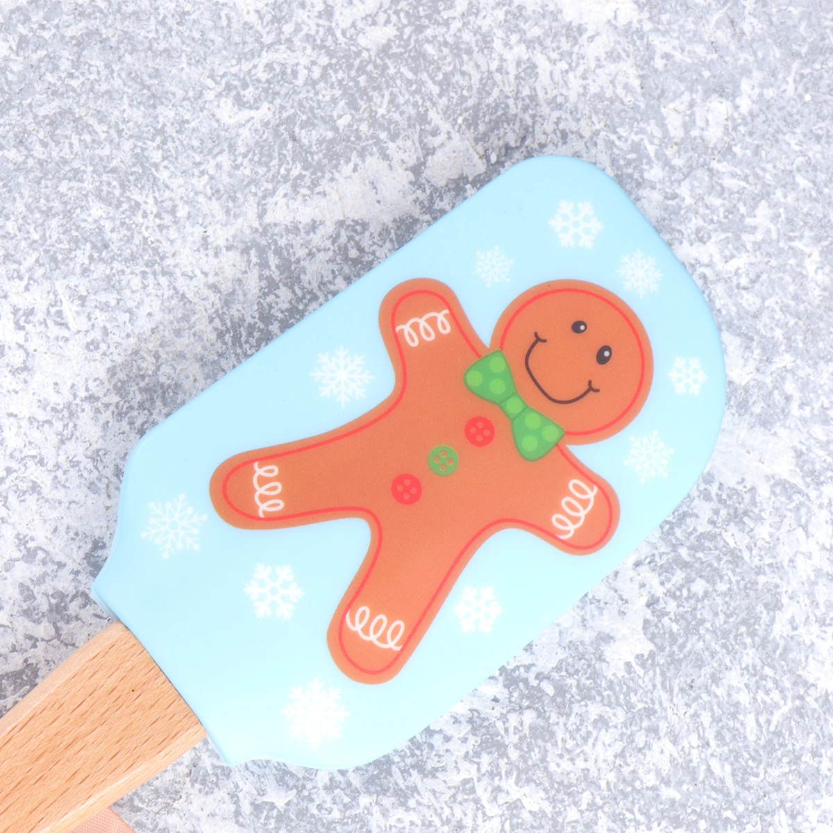 

2 pcs Silicone Spatula Christmas Gingerbread Man Wooden Handle Baking Tool For Cream Butter Mixing Scraping Holiday Kitchen