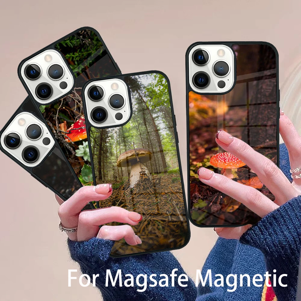

Mushroom Forest Phone Case Magesafe Magnetic Wireless Charge Cover For IPhone 16 11 12 13 14 15 Pro Max Plus Mini