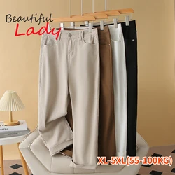 Pantalones vaqueros holgados de talla grande para mujer, de cintura alta vaqueros negros, Vaqueros Mom blancos, Pantalones rectos elásticos, XL-5XL