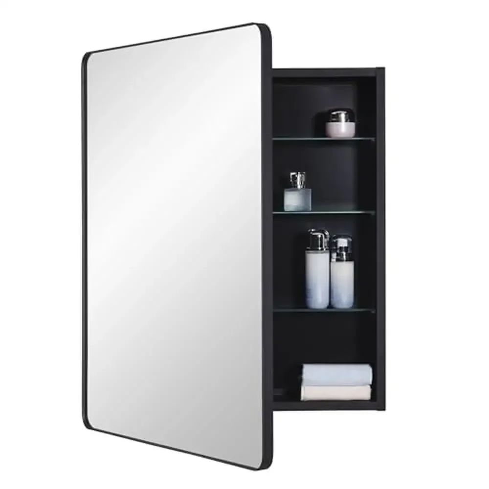 Modern Black Bathroom Mirror Medicine Cabinet with Adjustable Glass Shelves 24x30 inch – Stylish Storage Solution Cosmetics &