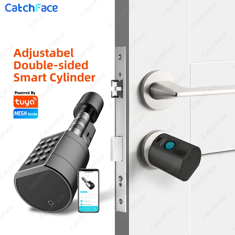 Catchfcae New Adjustable Replacement Tuya APP Fingerprint Cylinder Electronic Smart  Door Lock Digital Keypad Code Keyless