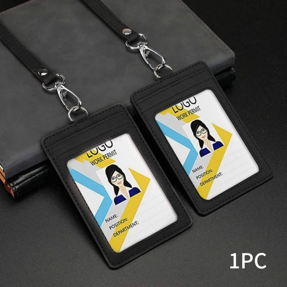 Офисный идентификатор, 2 слота для карт с прозрачным окошком, держатель для значков, черный, для учеников, легкий, из искусственной кожи, многофункциональный ремешок на шею
