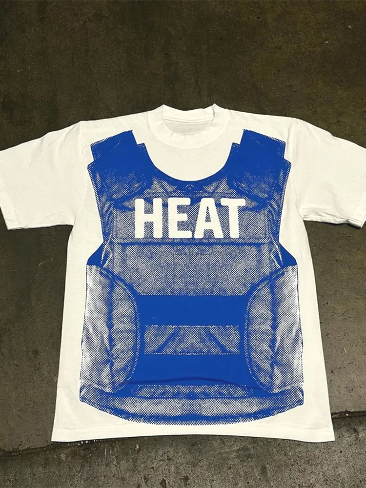 

Y2k Euro American Hip Hop Bulletproof Vest Printed Oversized T-Shirt Men's and Women's Casual Short Sleeve Top Back No Printing