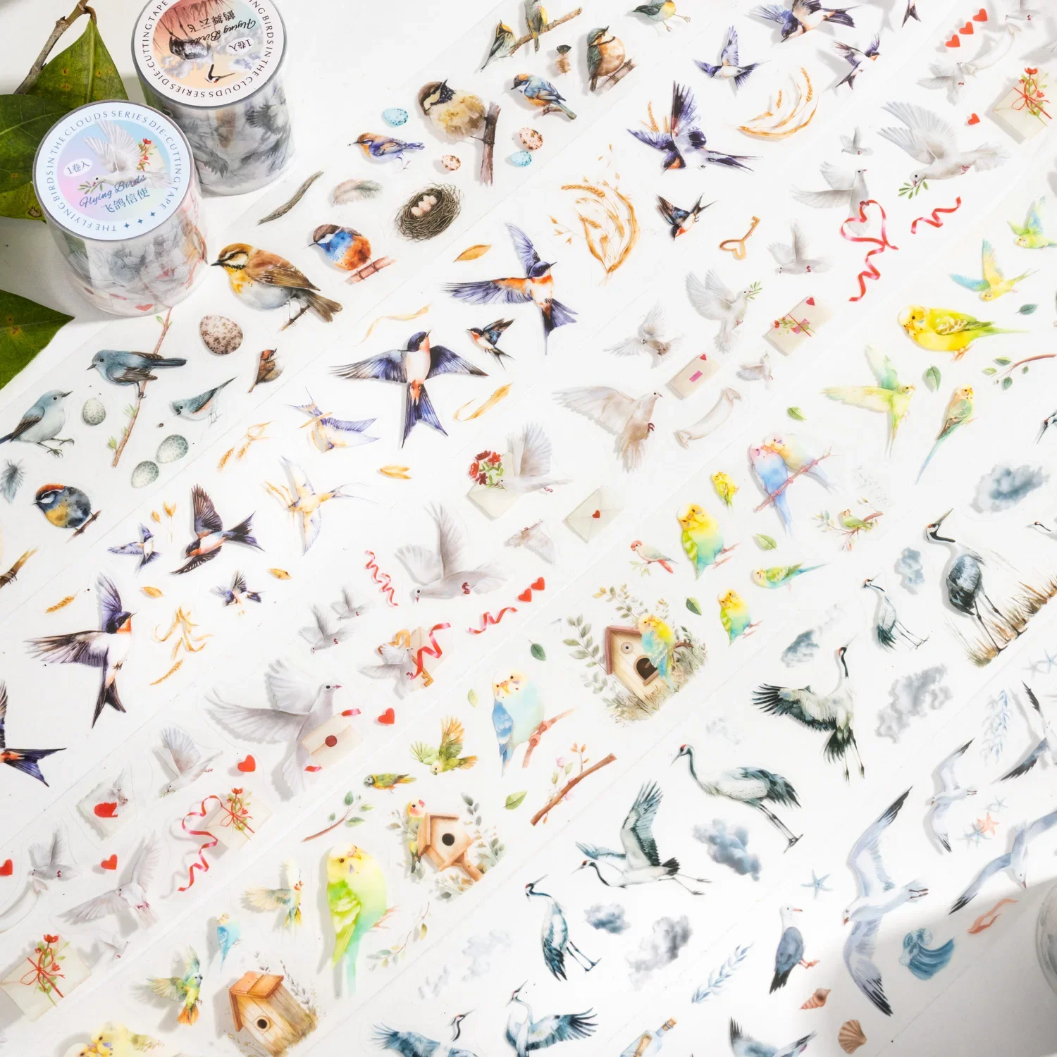 45mm*200cm Birds Among The Cloud Series Cute Bird Landscaping PET Tape Creative DIY Journal Material Collage Stationery