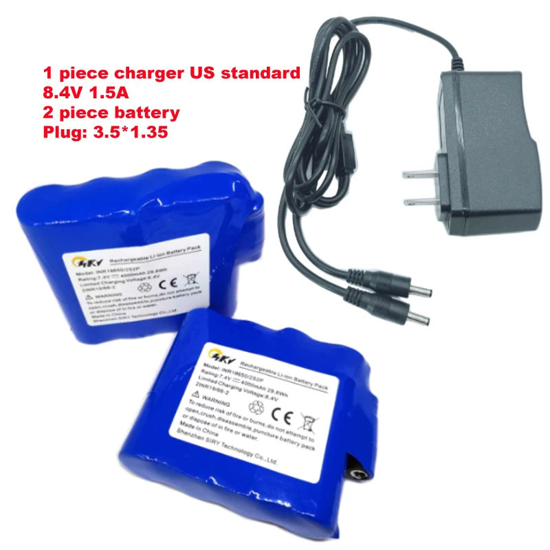 18650 2S2P 7.4V 4400mAh Lithium Rechargeable Heated Battery with 8.4V Charger For Heated Coats Belts Glove Battery