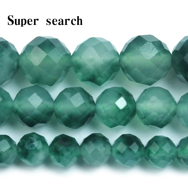 Natural Stone Green Jades Beads With Cut Surfaces for Jewelry Making Strand DIY Bracelet Necklace Jewelry Loose Beads 6/810mm