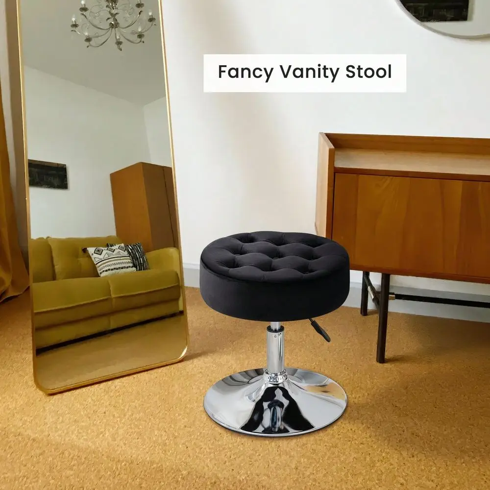 

Modern Velvet 360Swivel Round Ottoman Stool,Comfortable 16.5 Tufted Vanity Stool,Upholstered Padded Accent Stool For Makeup Roo