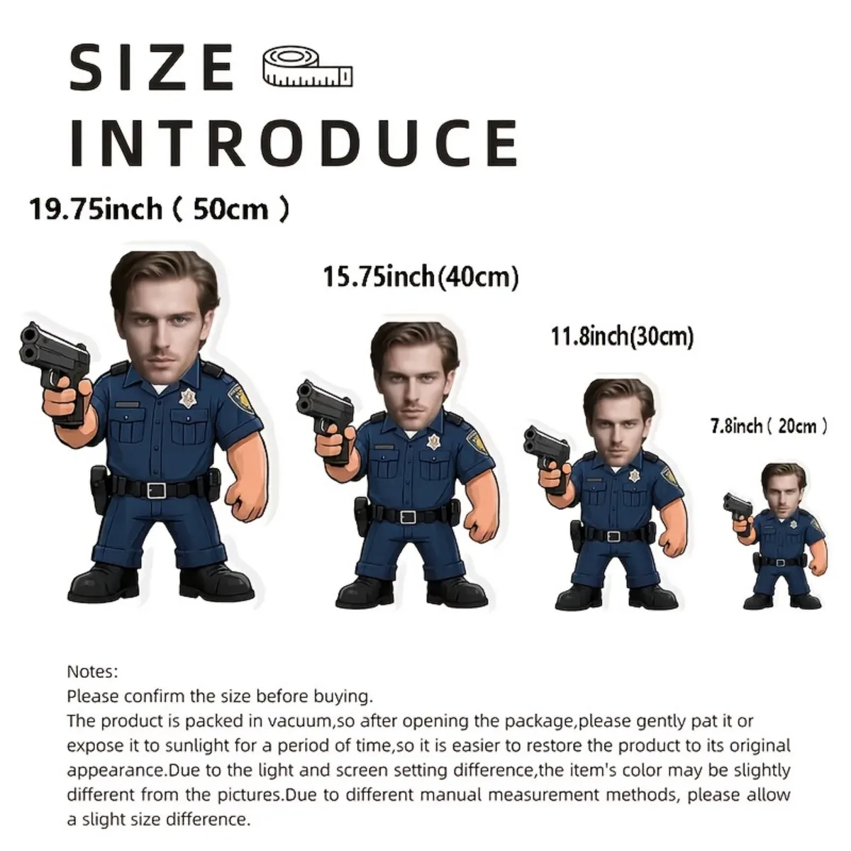 Personalized photo plush pillow - Custom police-shaped gift with your photo, a must-have for being funny