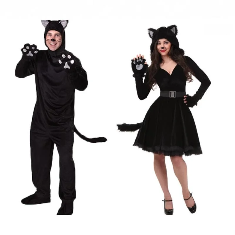 Traje de Halloween para Parejas, Mono Negro, Disfraz de Animal para Padres e Hijos, Vestido COA, Moda Femenina Tradicional Chi...