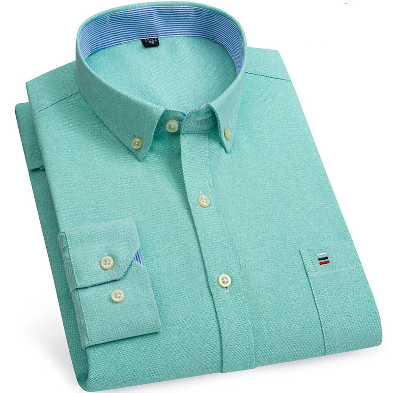 Men's 100% Cotton Shirt Long Sleeve Plaid Oxford Casual Solid Color Print Regular Fit Formal Dress Shirt Oversized 7XL  6XL 5XL, image 11
