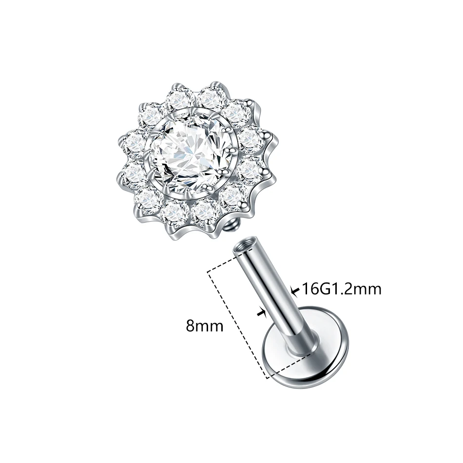 1/5PCS Titanium 16G Sun Flower Cartilage Earring Stud Marquise CZ Tragus Helix Rook Conch Lobe Piercings Leaf Flat Back Labret