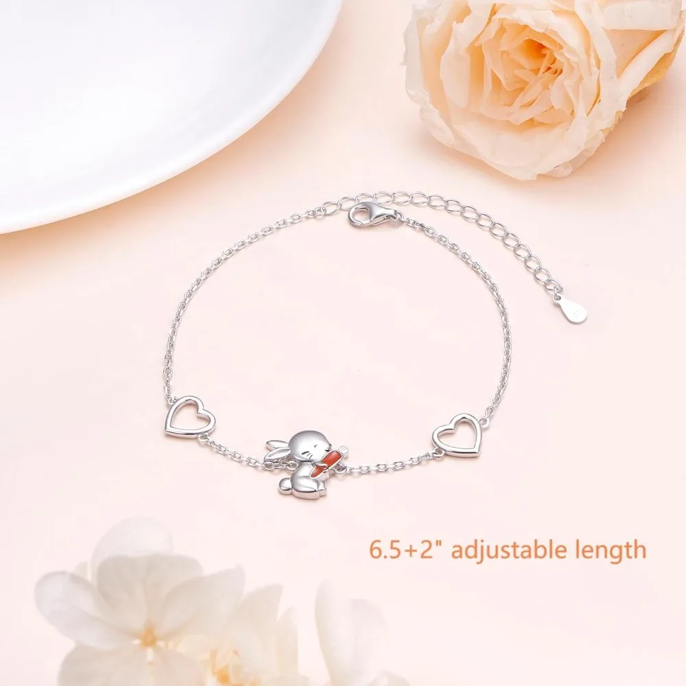 قابل للتعديل الحيوان أساور للنساء الفتيات 925 فضة Axolotl أوبال/الأرنب سوار على شكل قلب هدايا للأم ابنة Sist