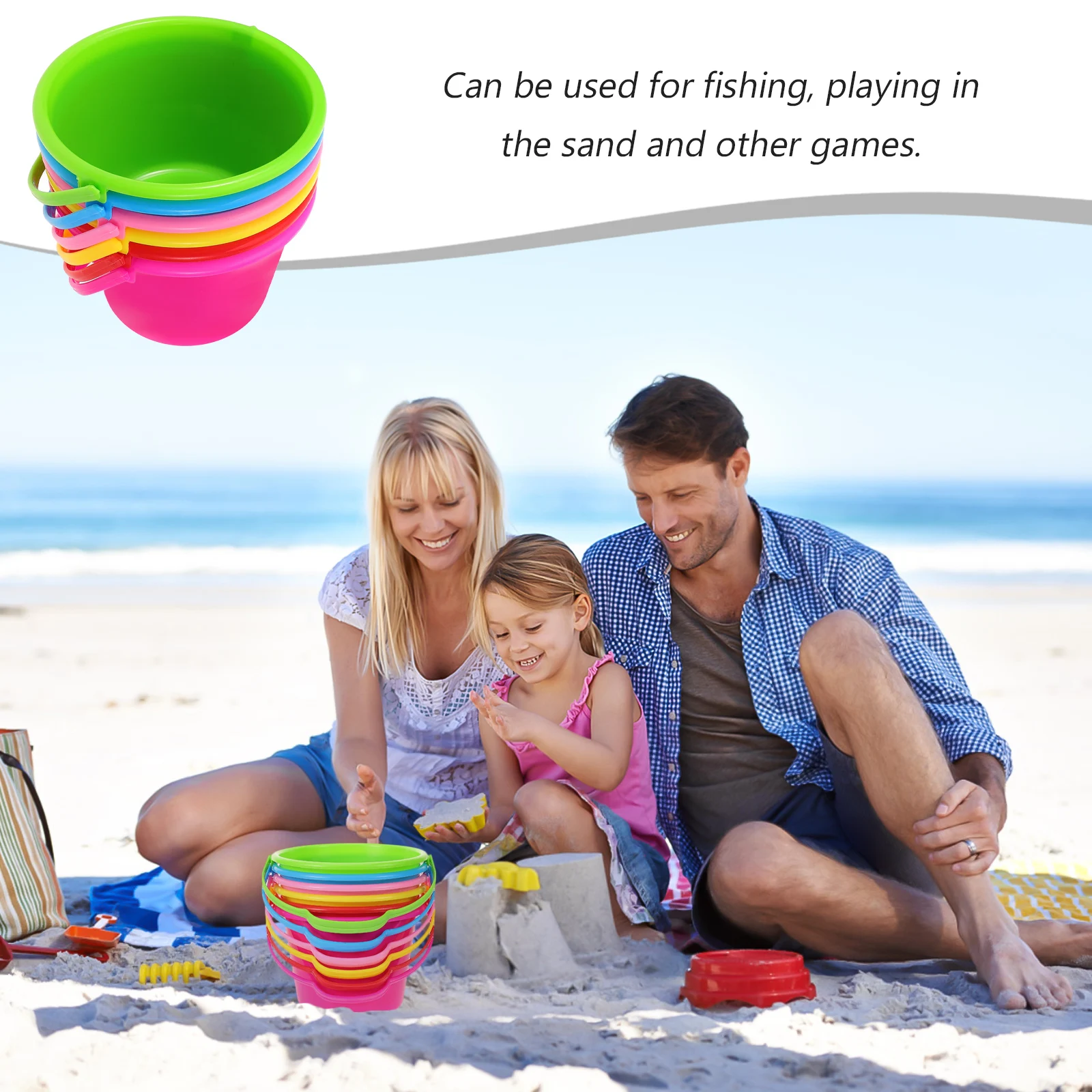 

6pcs Sand Beach Pail Reusable Seaside Playthings Lightweight Multi-Use Outdoor Bucket Ergonomic Handle Portable Digging