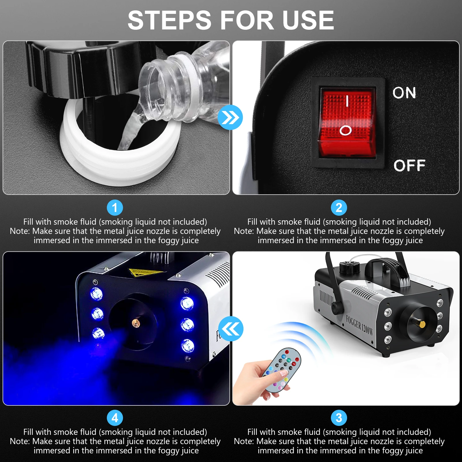 Fieryzeal 1200W Rookmachine RGB Podiumeffect Rookmachine 6LEDs Verlichting Rook Haze Generator Remote Fogger voor DJ Disco Party