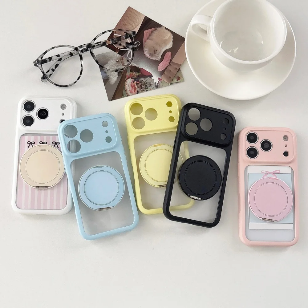 

360 Rotate Bracket Phone Case for iPhone 17 Pro Max Air 16 Plus 15 Pro 14 13 12 11 Macaron Color Stand Protective Clear Cover