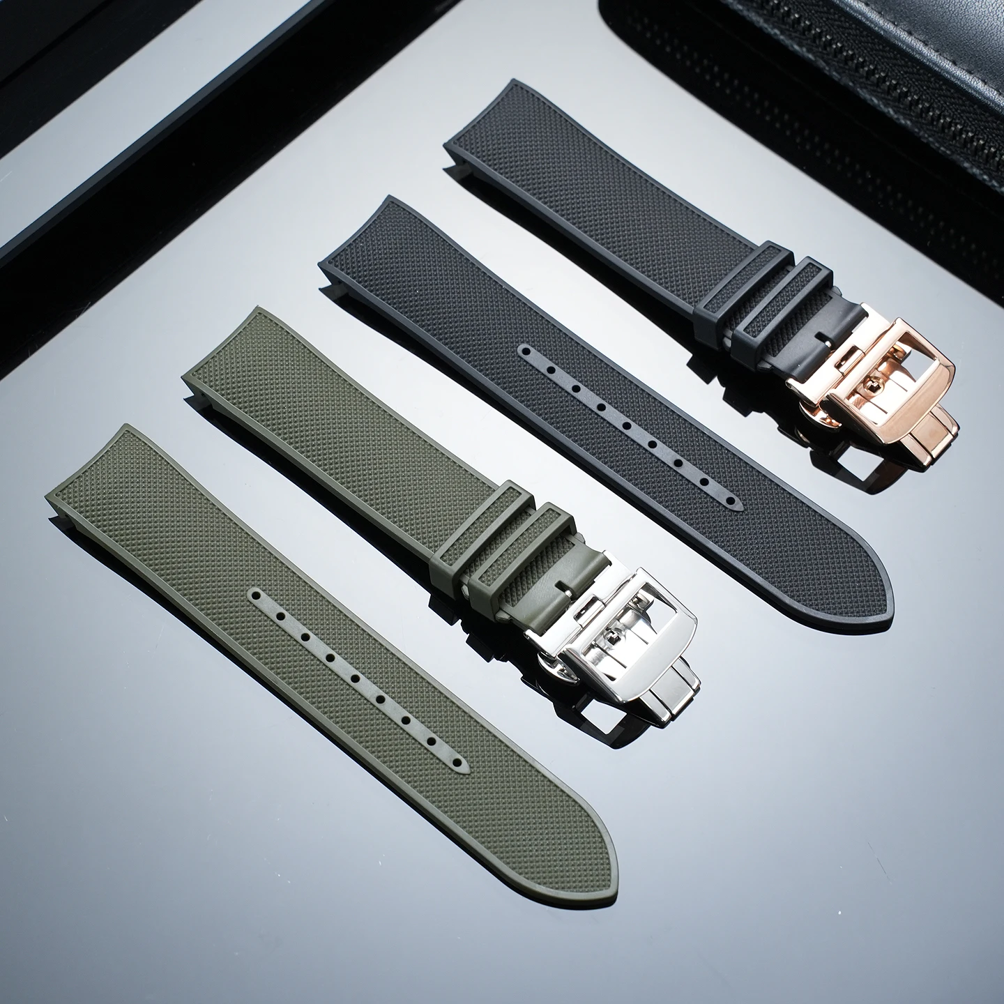 Waterproof Soft Rubber Watch Strap 21MM For Jaeger LeCoultre Beichen Fluororubber Strap Q90686270 9066881 Longines Kangkas