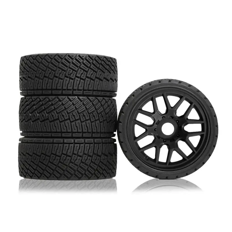 BEDW-For 1/7 1/8 WRC KM FS KKPIT ARRMA W234 RC Car Rubber Tires& Wheels Set- Hex Hub 4Pcs Off-Road Upgrade Components Black