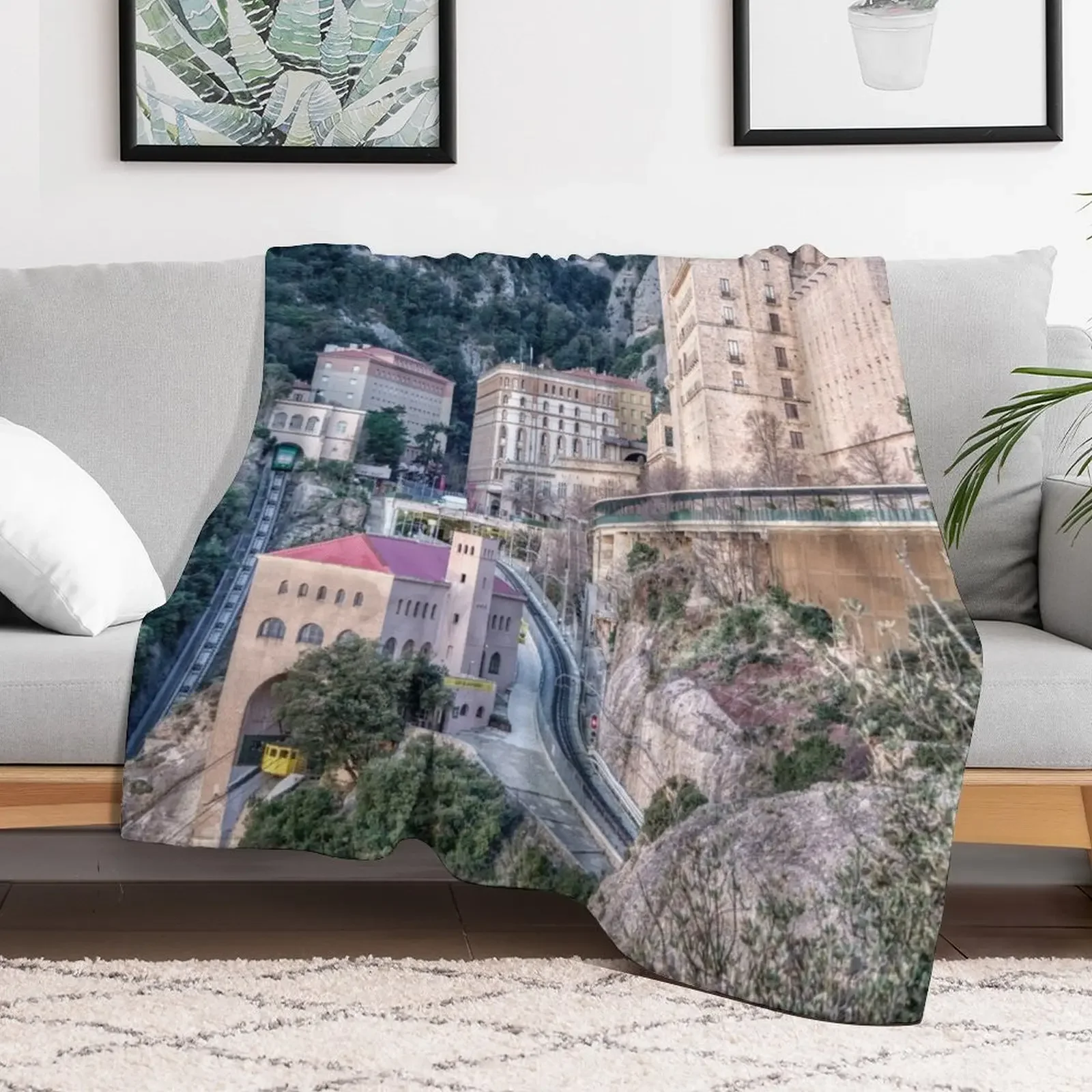 Santa Maria de Montserrat Abbey, Catalonia, Spain Throw Blanket Hairys Sofa Throw Thin Blankets