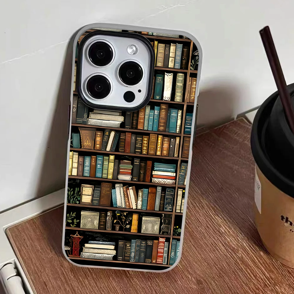 für iPhone 17 16 14 15 11 12 13 Pro Max 7 8 15 16 Plus 17 Air Hüllen Retro-Bücherregal-Muster Handyhülle Stoßfeste Silikonhülle – Detail 6