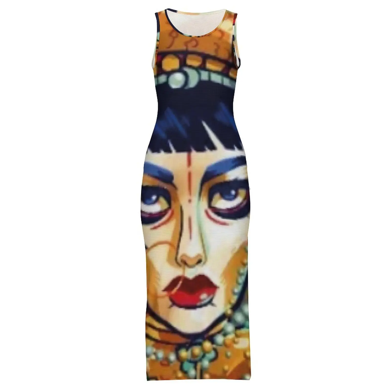 Vestido bodycon feminino na moda jibaro pintura maxi vestidos verão amor morte robôs sem mangas moda vestido gráfico tamanho grande