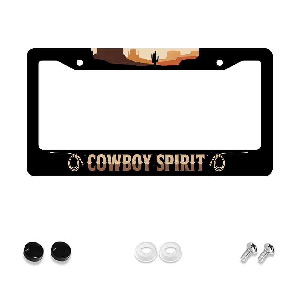 

1 шт. Черная рамка для номерного знака Cowboy Spirit с 2 отверстиями и рисунком пустыни кактуса, алюминиевый материал, 6x12 дюймов, включает винт K