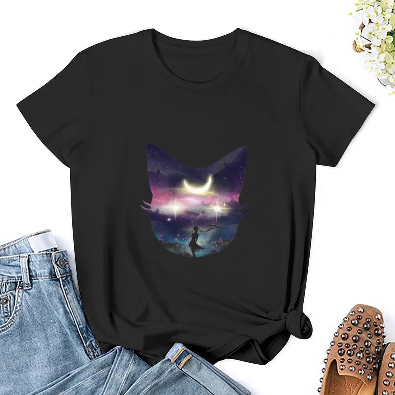 Moon Chaser t-shirt estetyczne ubrania grafika odzież damska koreański modne t-shirty dla kobiet