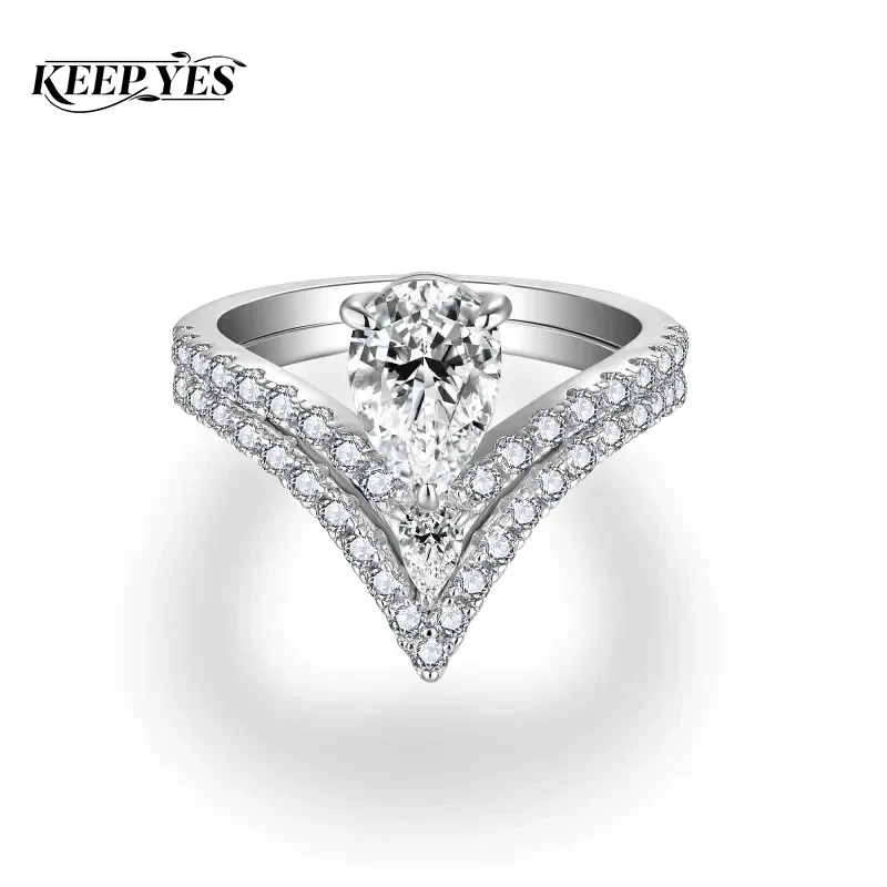 KEEP YES 6*9mm 1.5ct Moissanite Pear Shaped Engagement Rings for Women Water Drop Anniversary Wedding Band 925 Sterling Silver