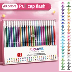 8/12/24/36/48 Colors Retractable and Uncap Type Glitter Gel Pens Writing Art Marker Coloring Drawing Office Student Stationery