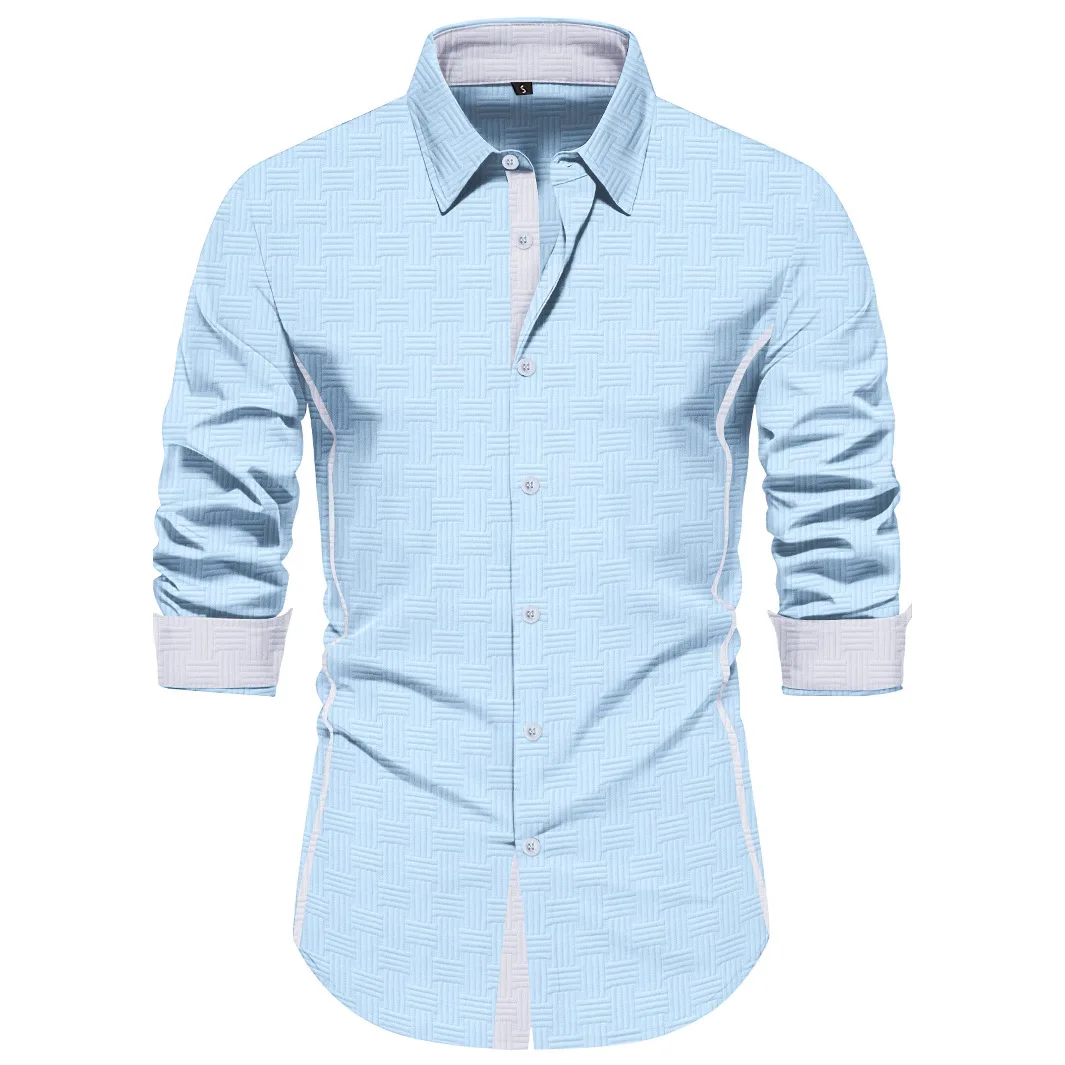 New spring and autumn Men\'s color Shirts business casual daily street outdoor travel lapel cardigan long-sleeved Tops