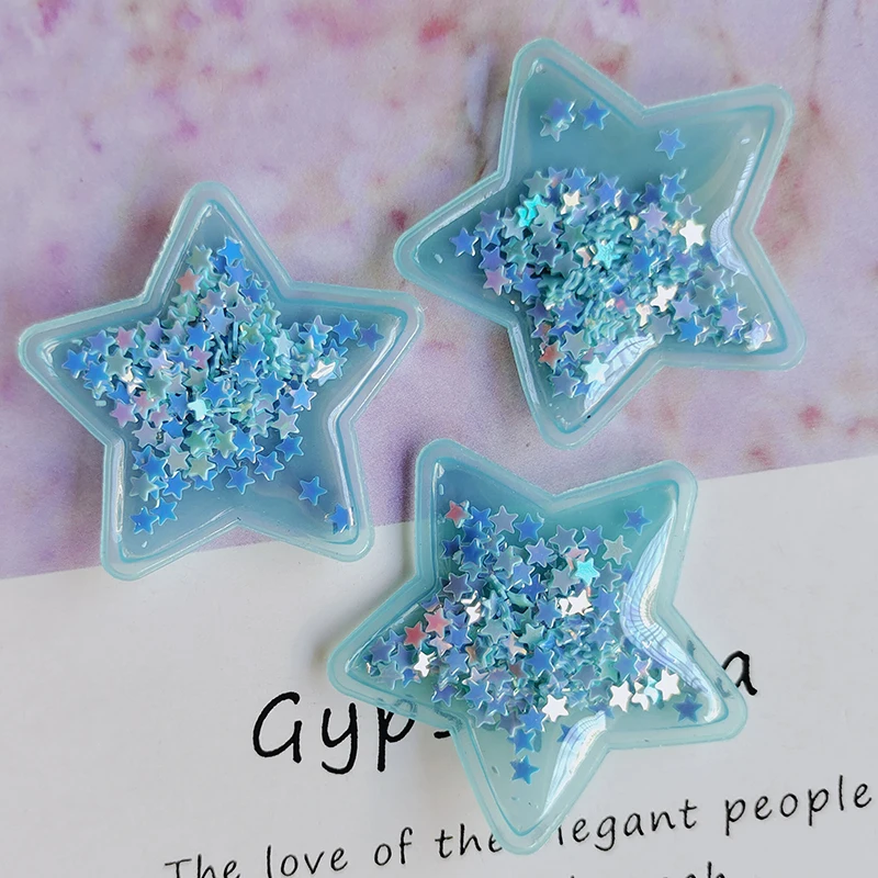 30pcs/lot  PVC Star with Glitter Transparent Bling bling Flowing Patches Appliques for DIY Children Clip Accessories