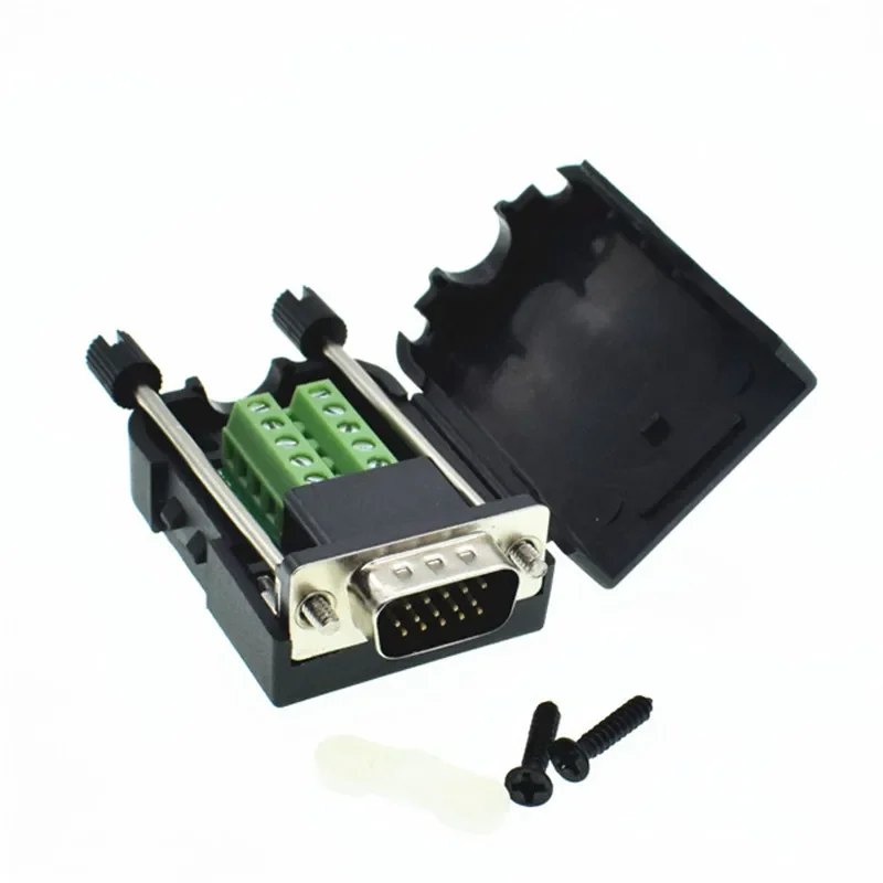 15 pin DB15 Male Adapter Connector D-SUB VGA Terminal with Plastic Cover 3+6 Data Cable