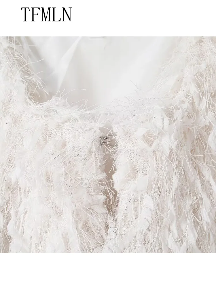 سترات نسائية فاخرة لخريف 2025 من الفرو الصناعي موضة أنيقة برقبة دائرية وأكمام طويلة ملابس خارجية قصيرة معاطف أنيقة للحفلات النسائية الصلبة #5