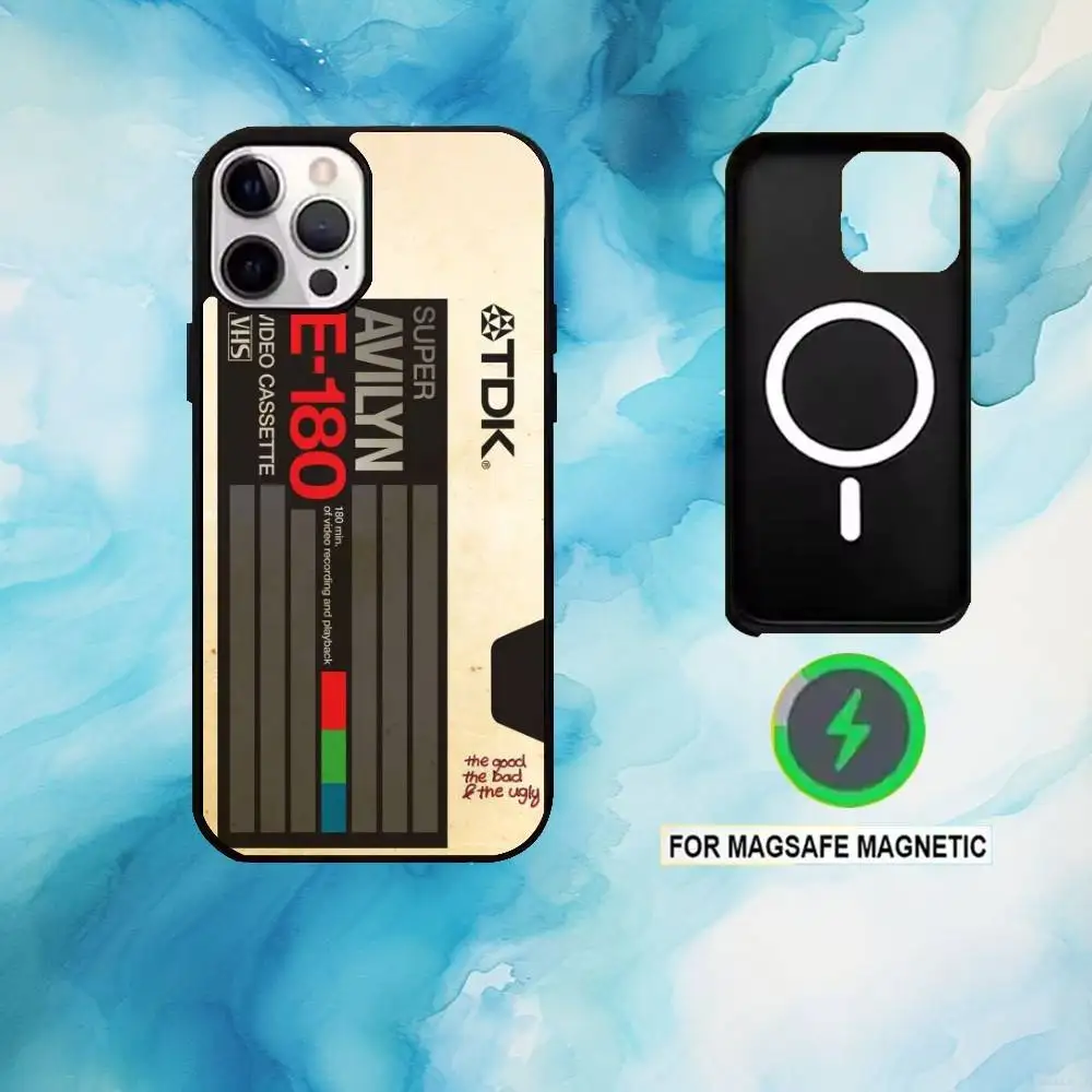 R-rétro VHS Tape coque de téléphone Vintage pour iPhone17,16,15,14,13,12,11 Plus,Pro Max magnétique pour chargement sans fil Magsafe