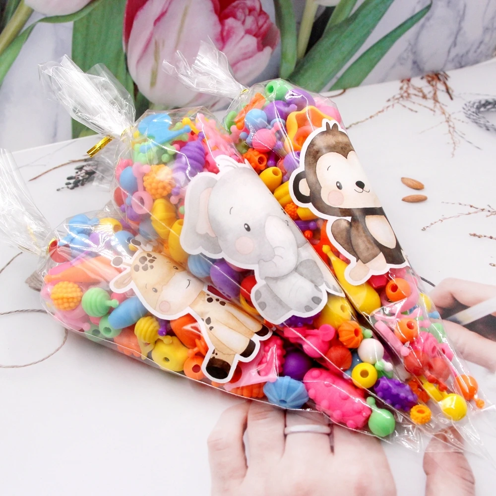 24pcs Cartion Animal Stickers Sweetcone Candy Bag Sticker for Kids Jungle Safari Happy Birthday Party Decor DIY Gifts Wrapping