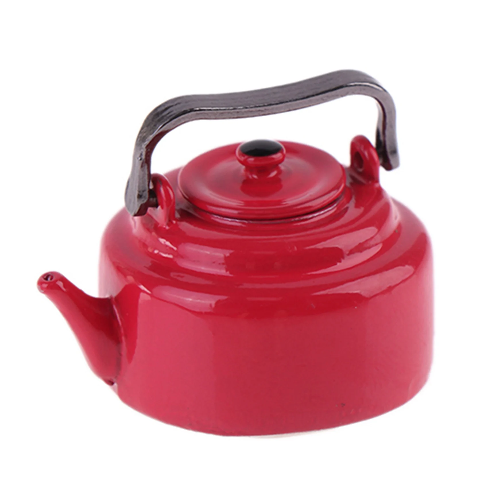 1/12 Miniature Dollhouse Japanese Enamel Kettle Simulation Furniture Accessories for Doll House Decoration Red